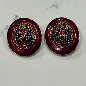 Edgar Berebi vintage red gold enamel Clip on earrings
